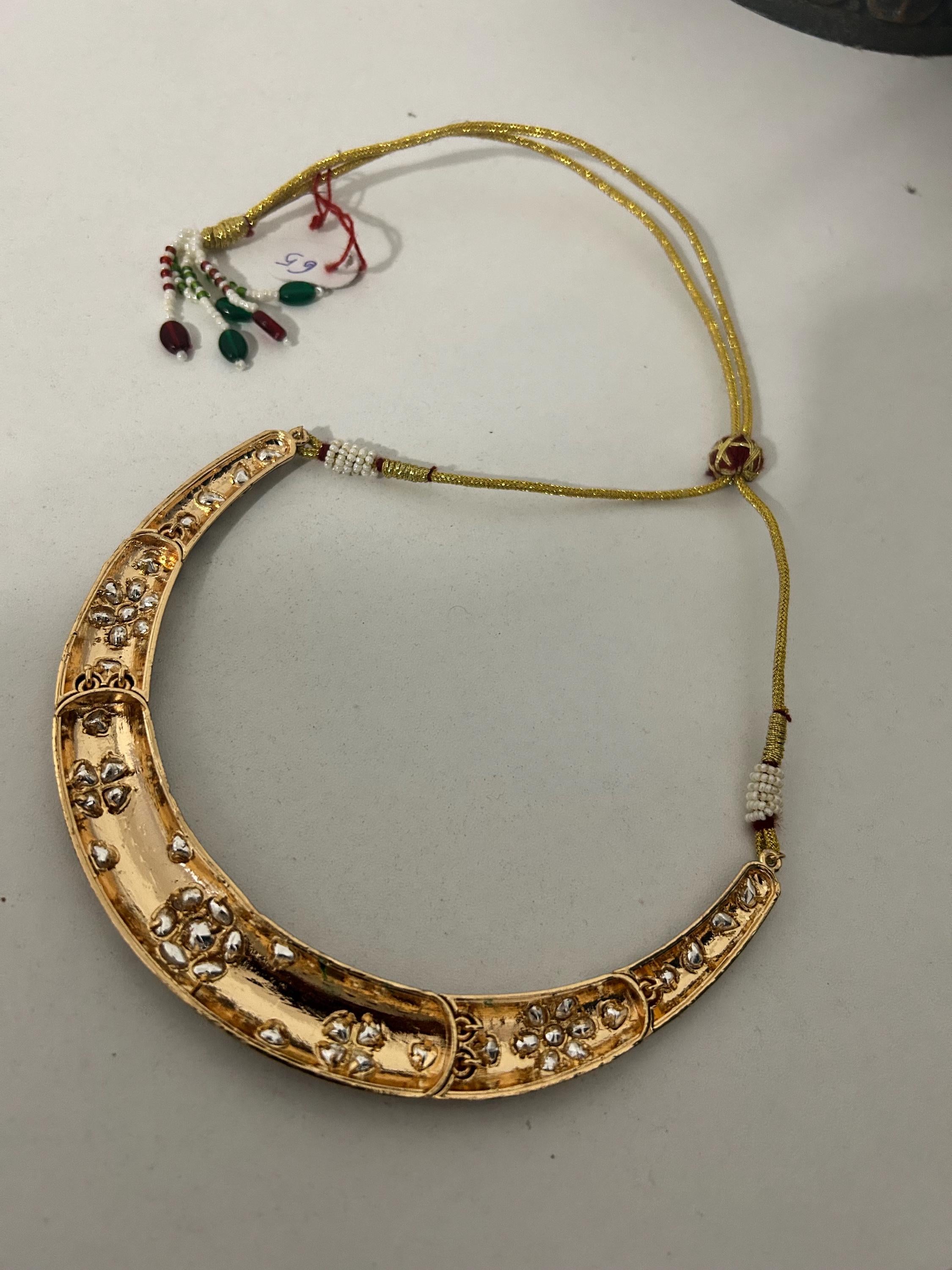 Floral Kundan Choker Hasli Set | Green Meena Indian Festive Necklace