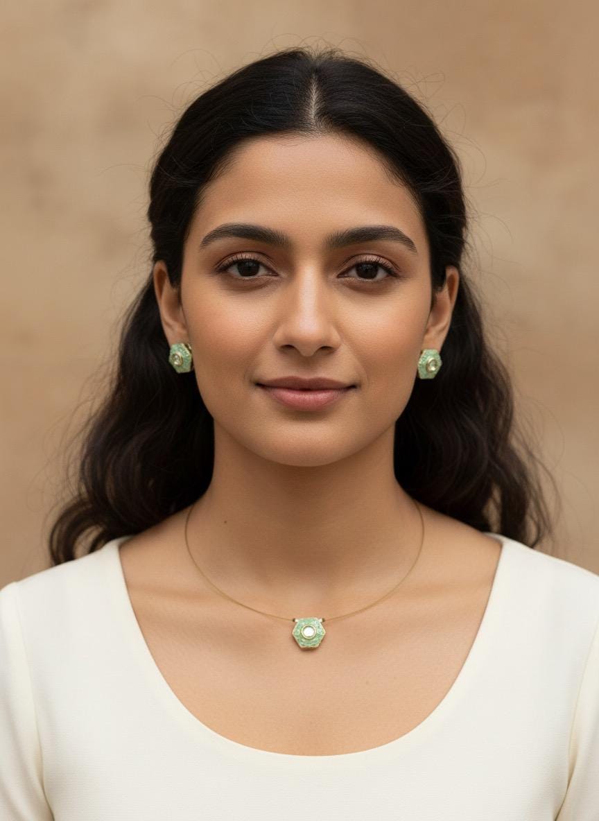 Floating Hexagon Necklace Set | Handmade Pendant & Stud Earrings