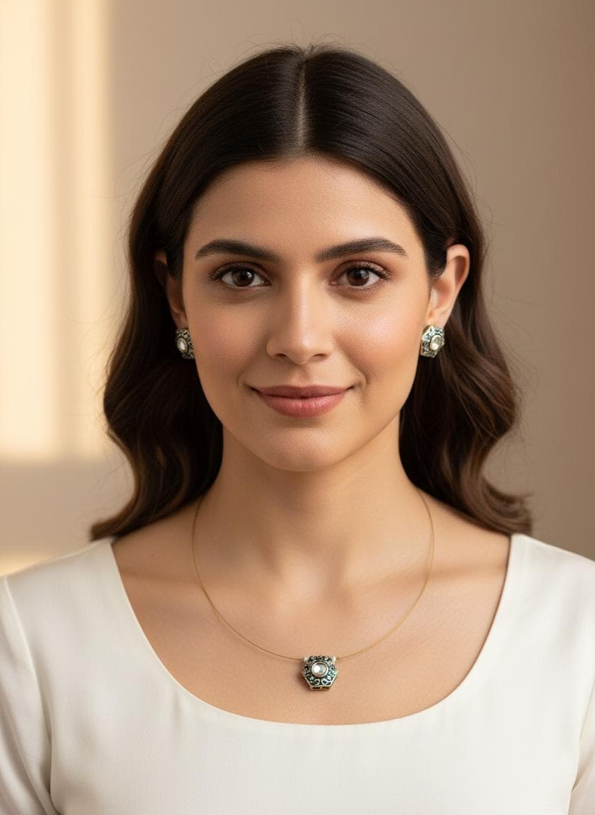 Floating Hexagon Necklace Set | Handmade Pendant & Stud Earrings
