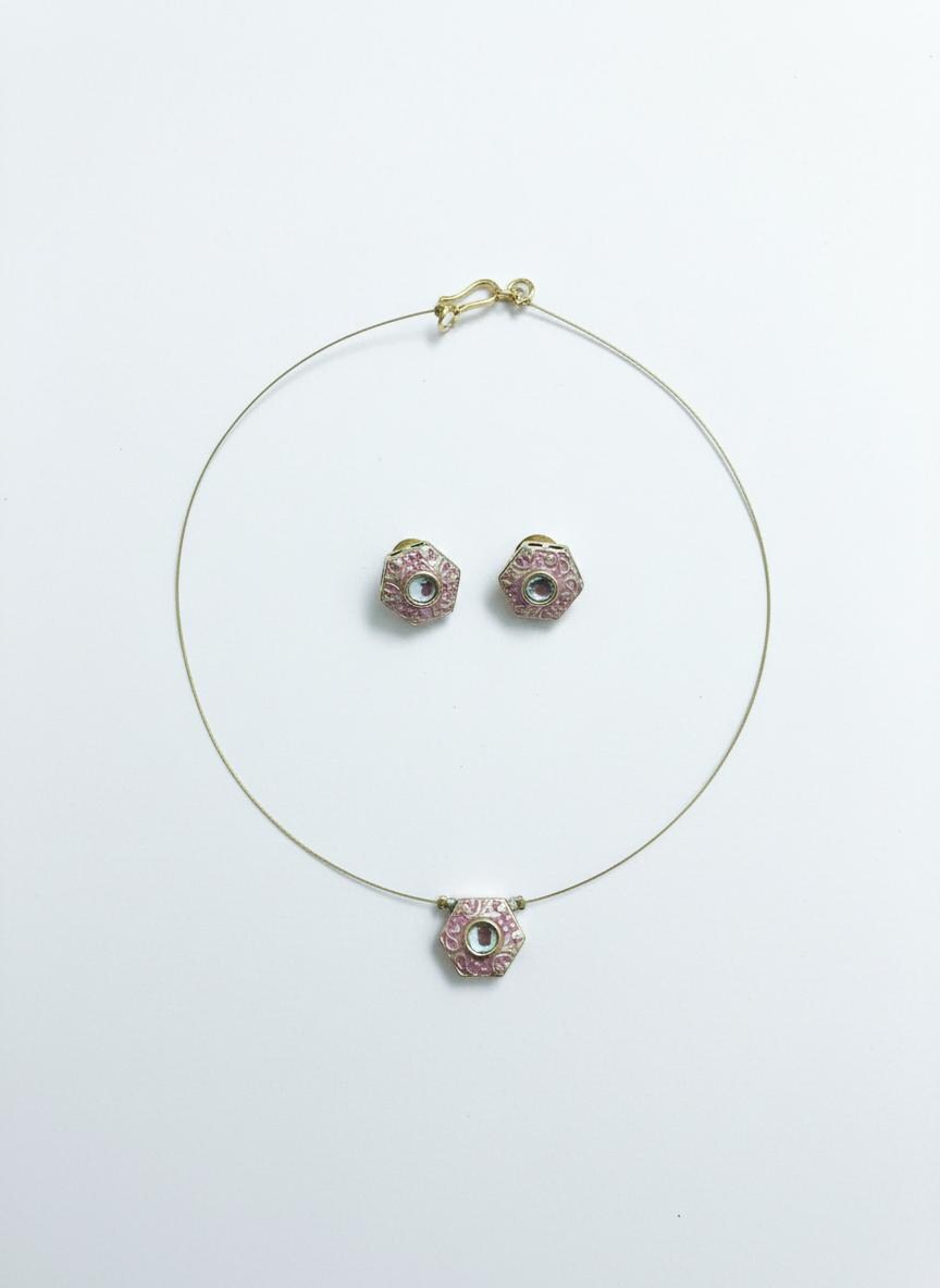Floating Hexagon Necklace Set | Handmade Pendant & Stud Earrings