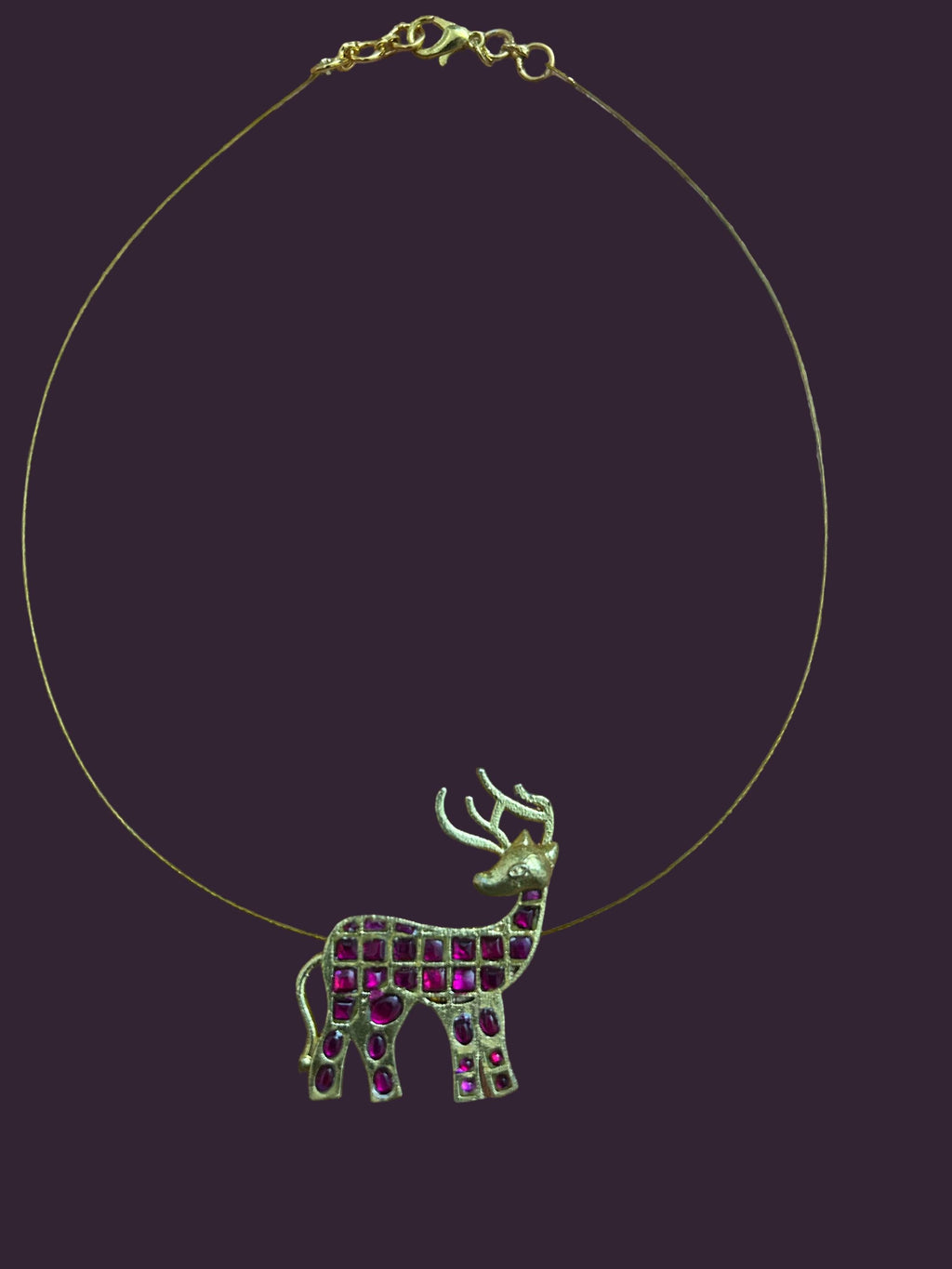Ruby Kundan Deer Pendant Necklace | Invisible Wire, Indian Jewelry