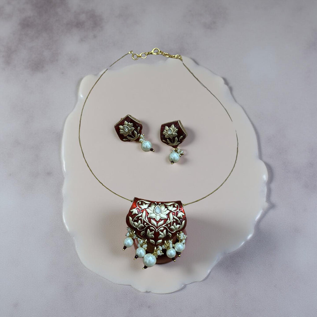 Meenakari Pendant Necklace Set | Floating Wire, Indian Jewelry