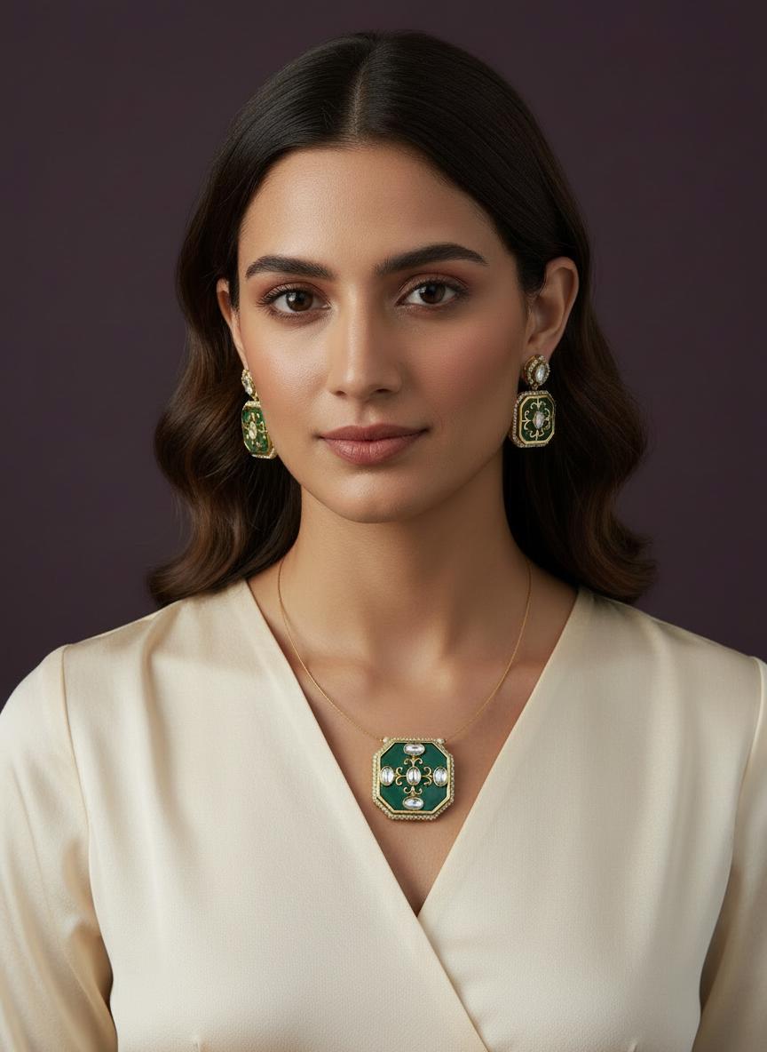 Handcrafted Kundan Polki Necklace Set | Indian Jewelry with Earrings
