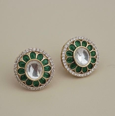 Emerald Kundan Choker Necklace Set with Stud Earrings | Indian Bridal Jewelry | Festive Ethnic Set