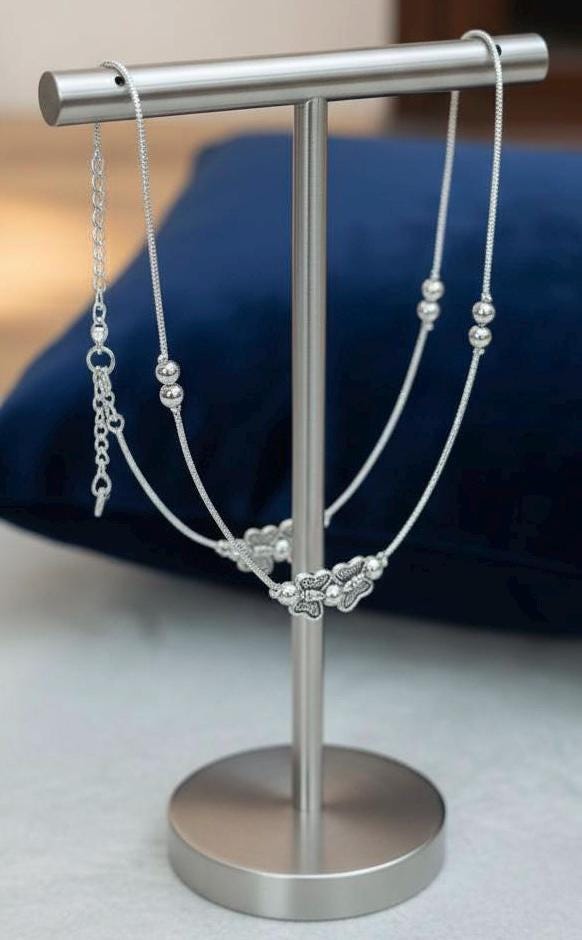 Dainty Silver Butterfly Anklet | Minimalist Beaded Ankle Bracelet