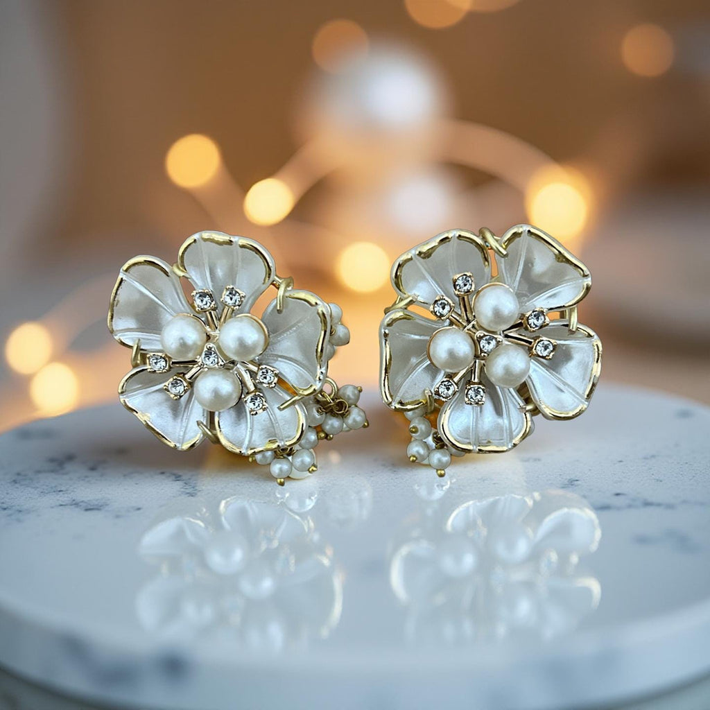 Handmade Mother of Pearl Floral Jewelry Set | Bridal Wedding Necklace & Earrings