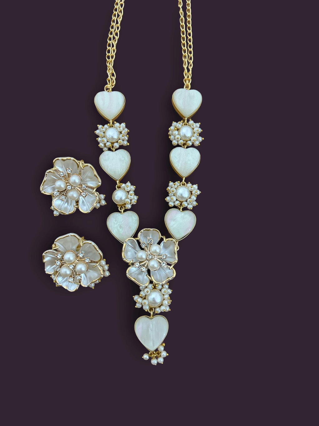 Handmade Mother of Pearl Floral Jewelry Set | Bridal Wedding Necklace & Earrings
