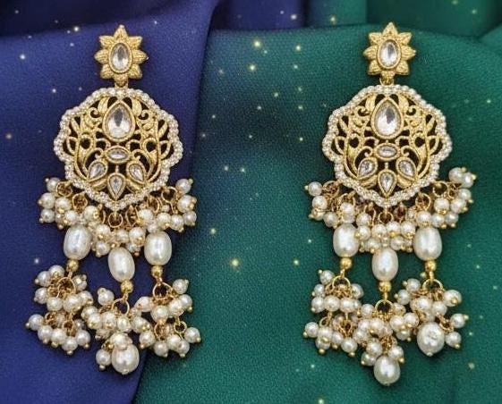 Gold Kundan Bridal Necklace Set | Pearl Indian Jewelry
