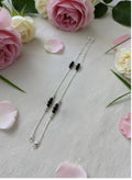 Handmade Silver Anklet with Black Beads | Adjustable Boho Ankle Bracelet