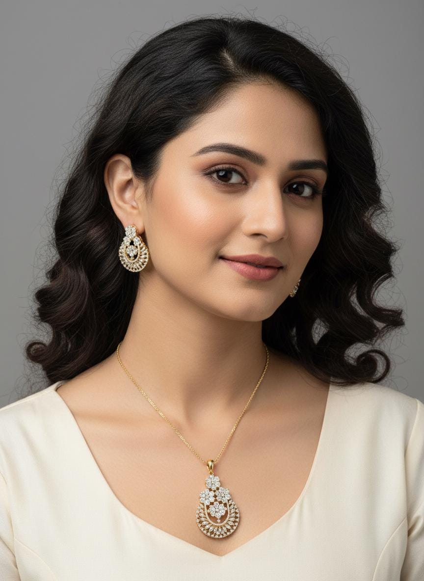 Elegant CZ Necklace & Earrings Set | 4 Design Options | Gold Finish Jewelry