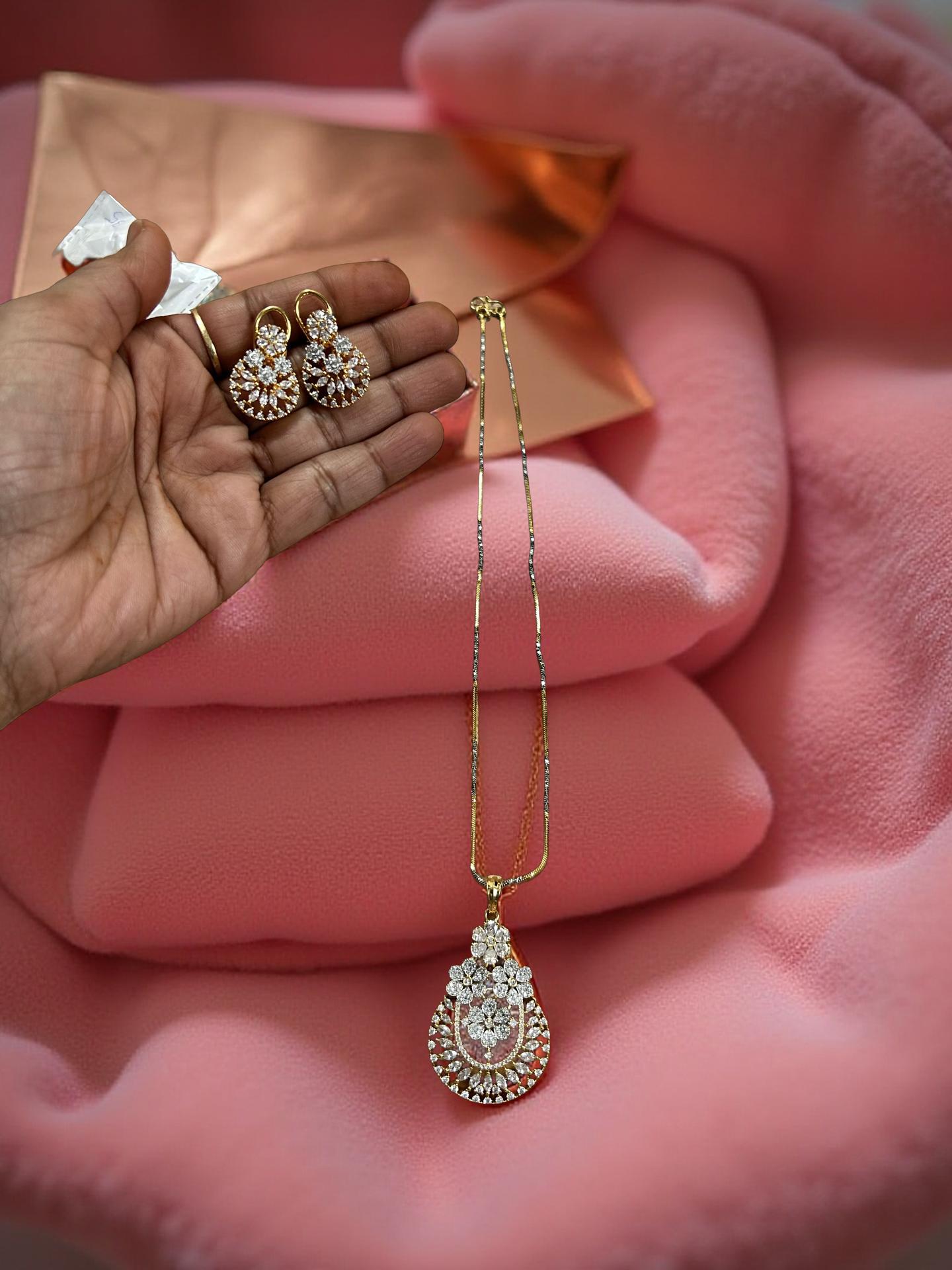 Elegant CZ Necklace & Earrings Set | 4 Design Options | Gold Finish Jewelry