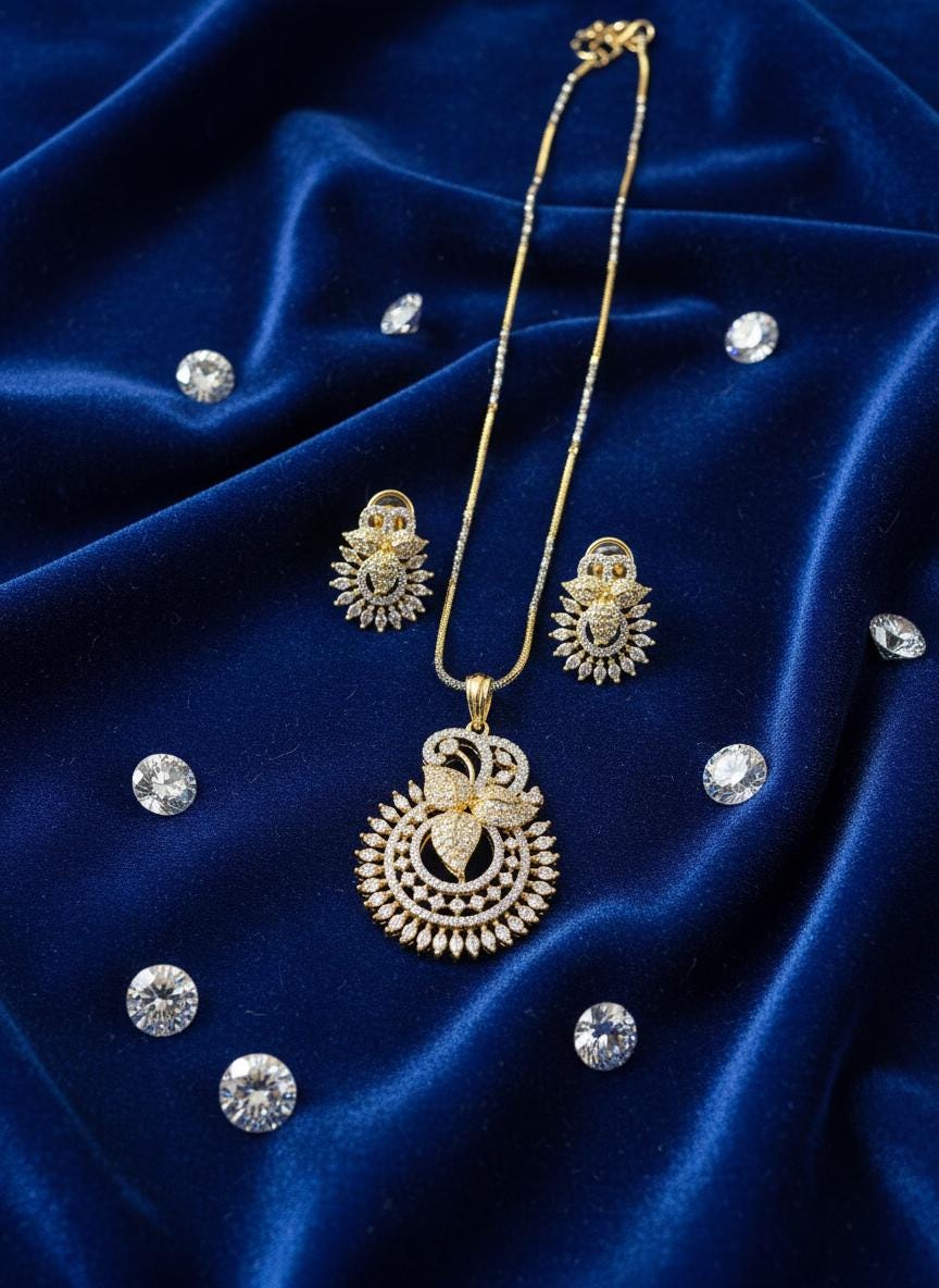 Elegant CZ Necklace & Earrings Set | 4 Design Options | Gold Finish Jewelry