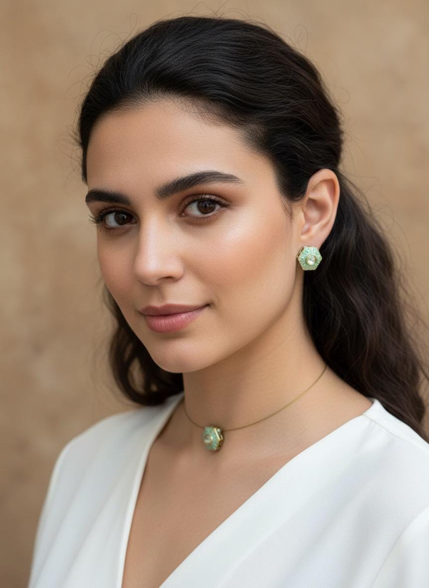 Floating Hexagon Necklace Set | Handmade Pendant & Stud Earrings