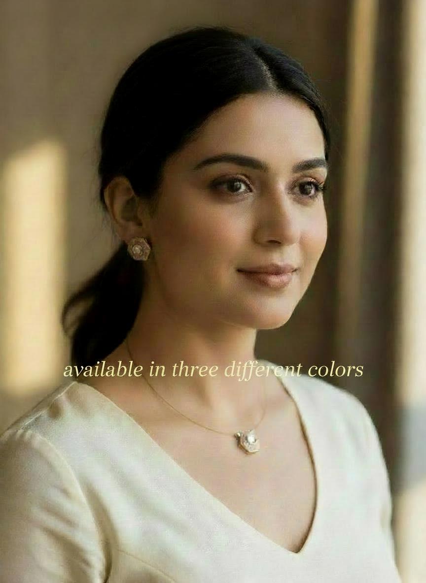 Floating Hexagon Necklace Set | Handmade Pendant & Stud Earrings