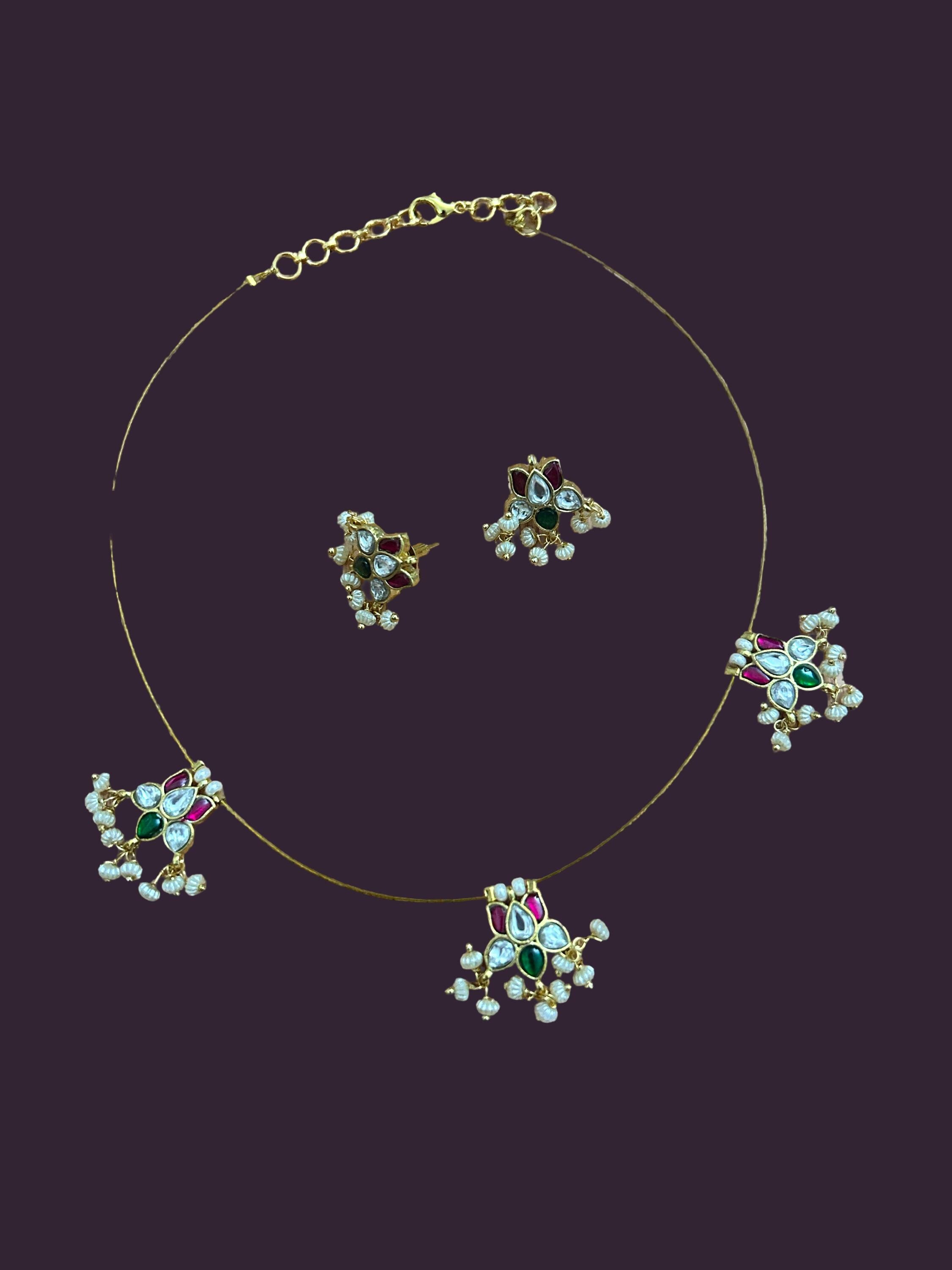 Invisible Kundan Necklace Set with Pearl Drops | Minimal Indian Jewelry | Floating Necklace & Stud Earrings |
