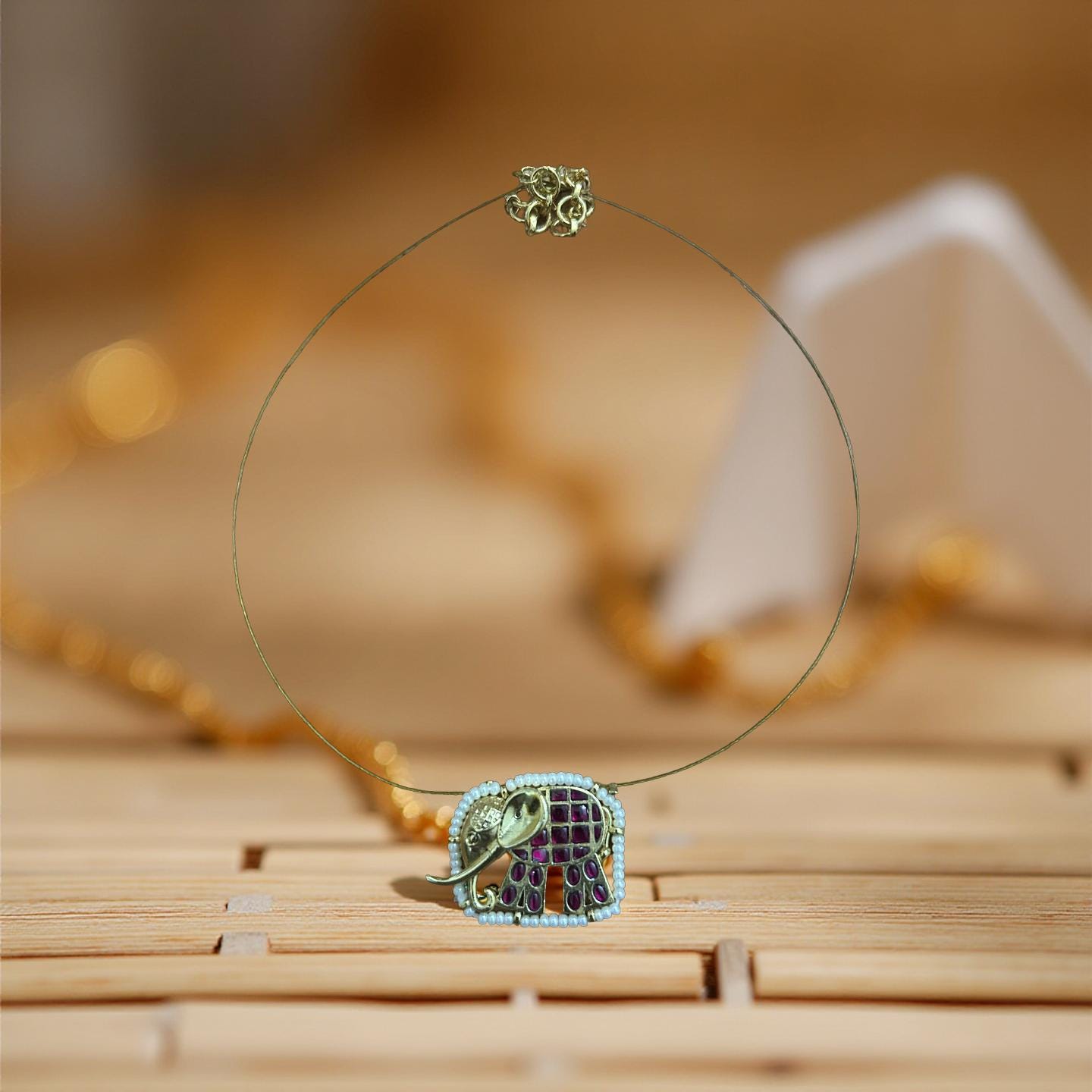 Elephant Kundan Necklace | Minimal Indian Jewelry | Floating Necklace| Ruby Stone Pendant