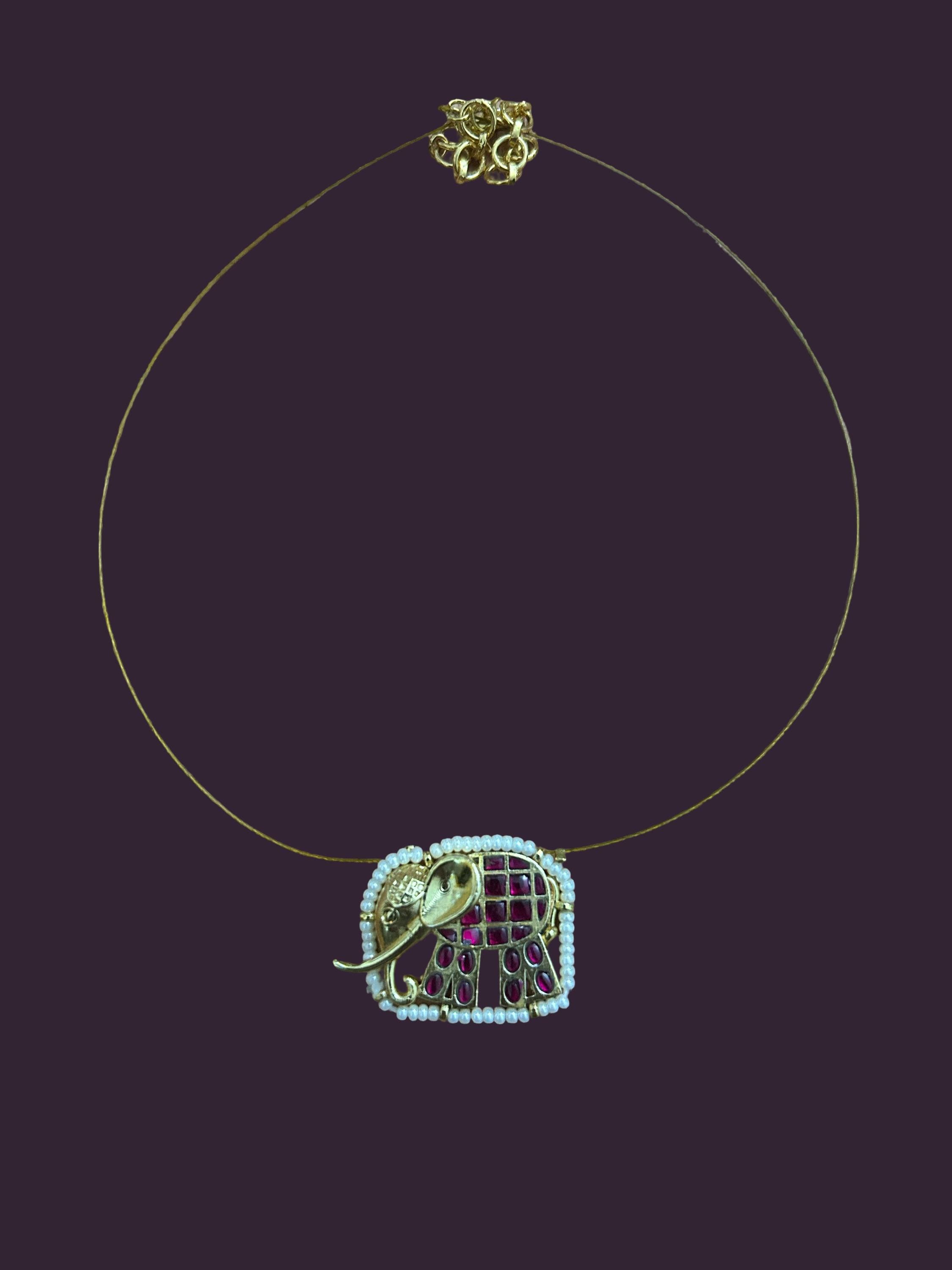 Elephant Kundan Necklace | Minimal Indian Jewelry | Floating Necklace| Ruby Stone Pendant