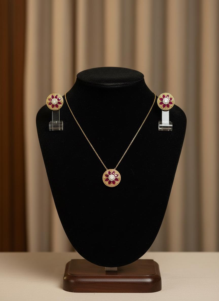 Floral Necklace and Stud Earrings Set | Minimalist Indian Jewelry
