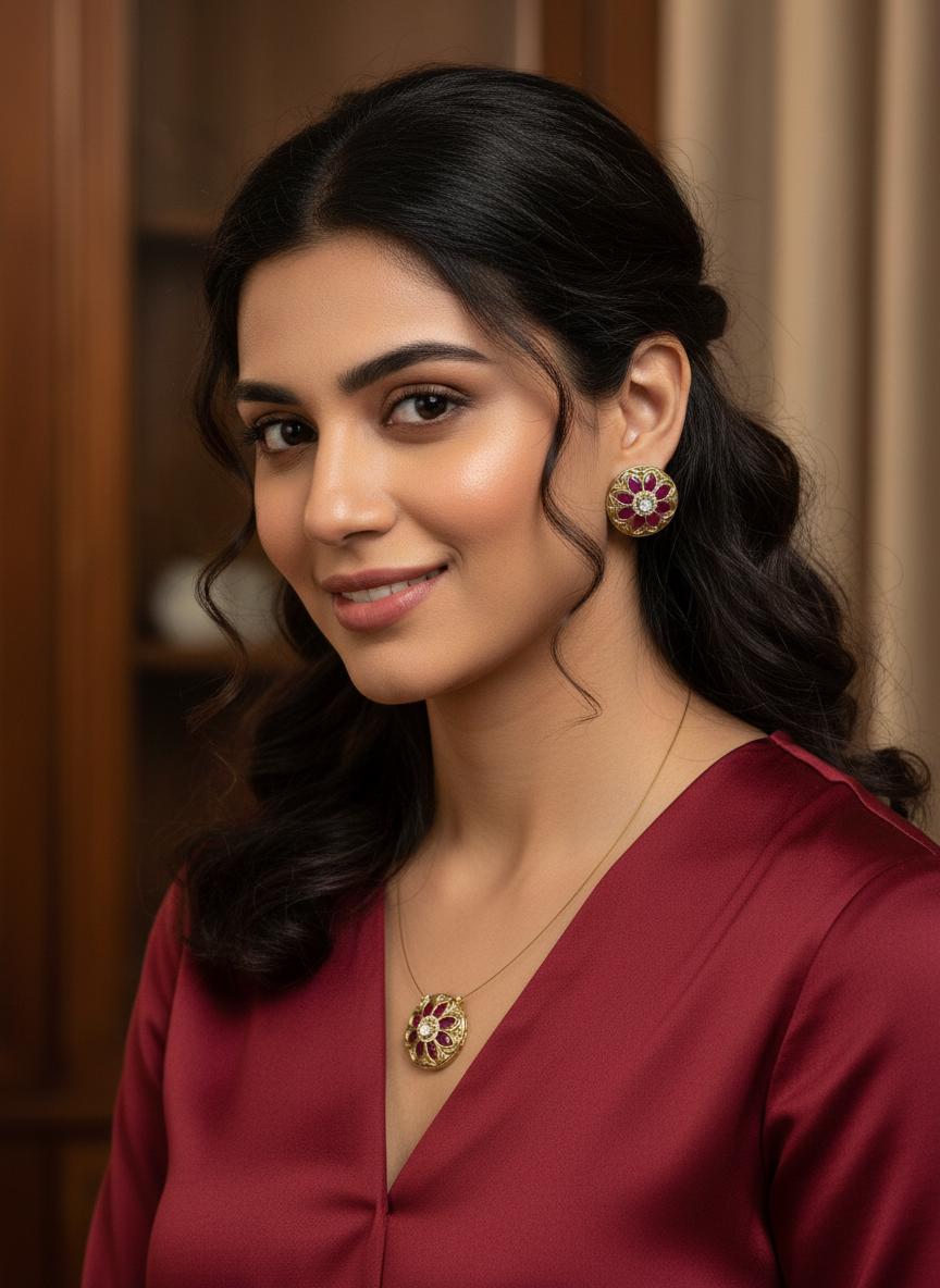 Floral Necklace and Stud Earrings Set | Minimalist Indian Jewelry