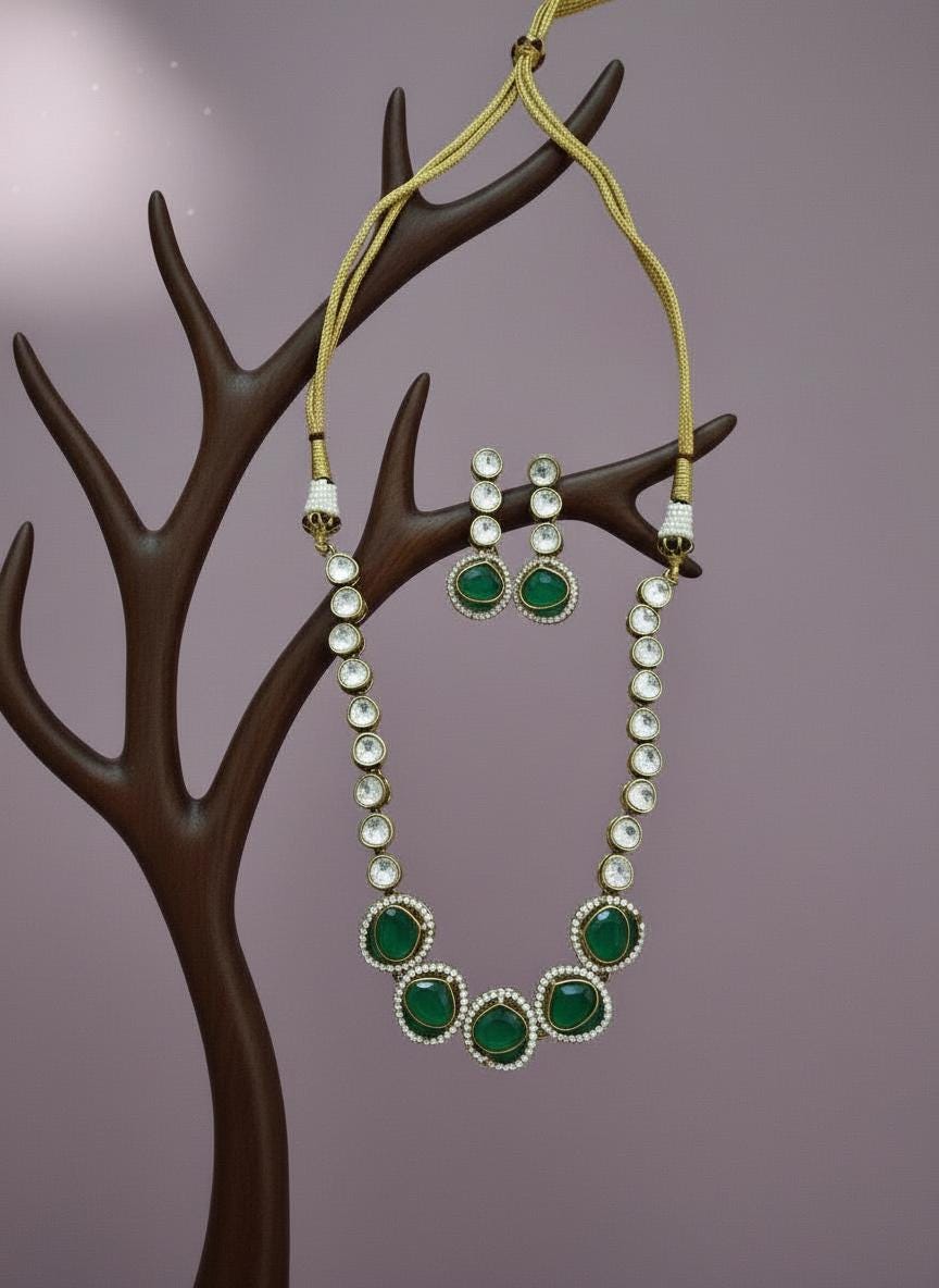 Handmade Kundan Necklace Set | Polki Style Indian Jewelry