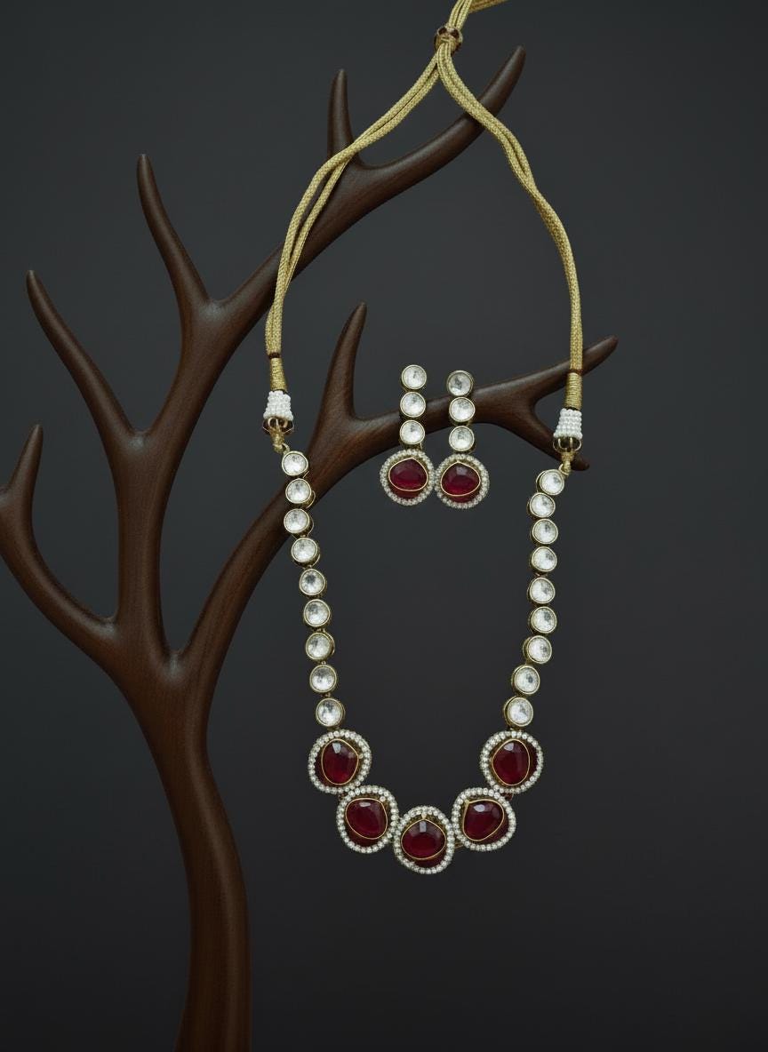 Handmade Kundan Necklace Set | Polki Style Indian Jewelry