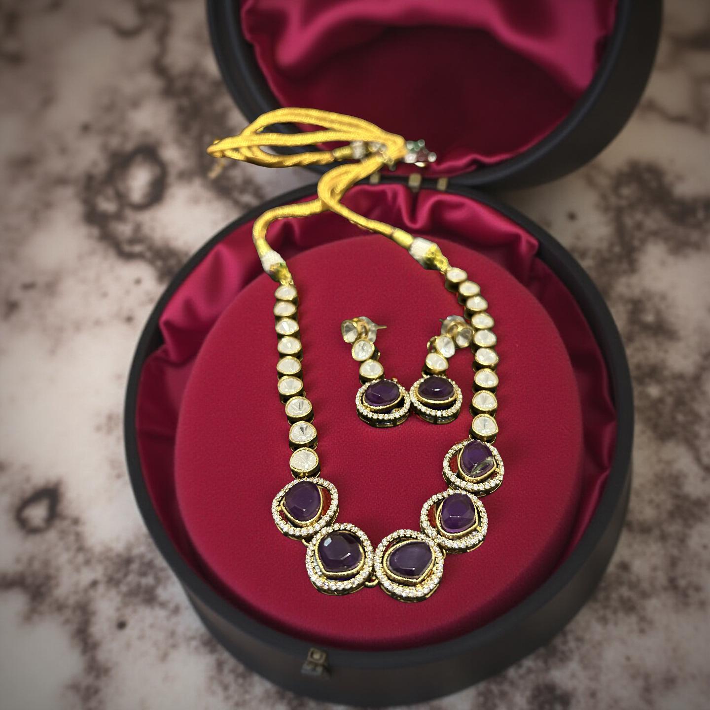 Handmade Kundan Necklace Set | Polki Style Indian Jewelry