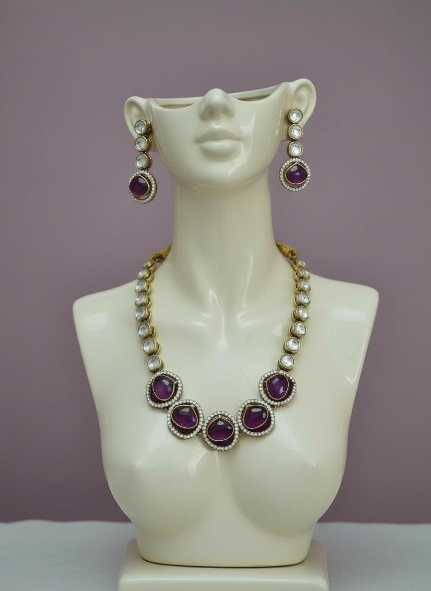 Handmade Kundan Necklace Set | Polki Style Indian Jewelry