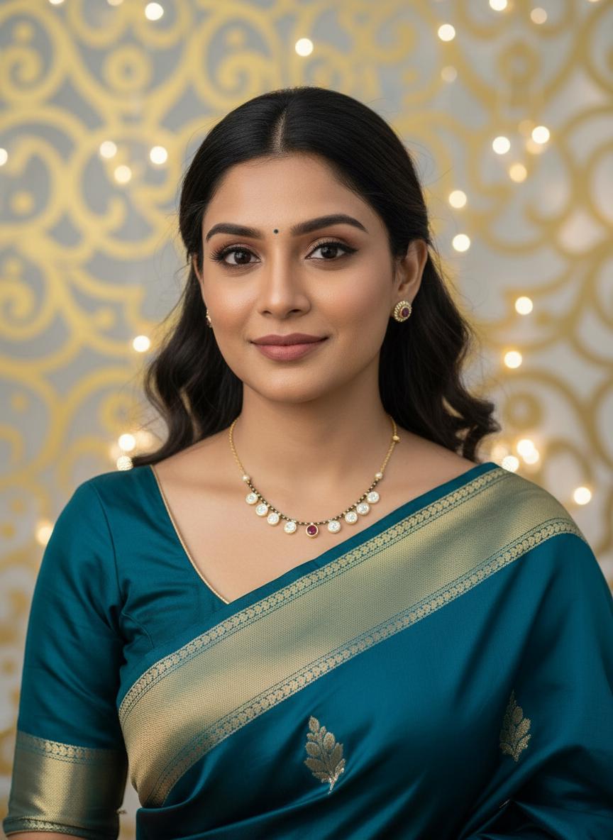 Gold CZ Necklace Set | Minimal Black Beads, Mangalsutra Style