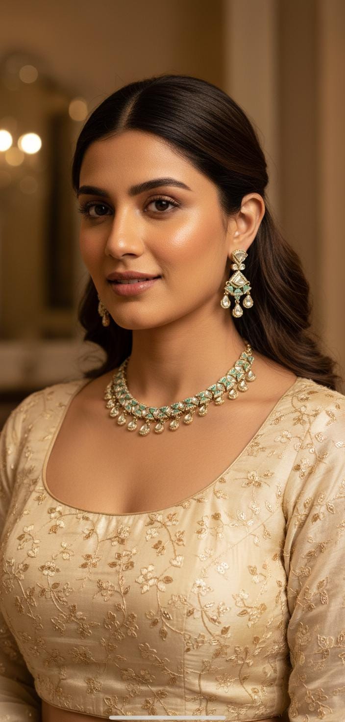 Kundan Polki Choker Necklace Set | Gold Finish Indian Bridal Jewelry| Wine Red Navy Blue and Green