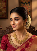 Lakshmi Temple Necklace Set | Antique Gold Jhumka Earrings, South Indian Bridal Jewelry