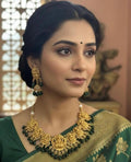 Lakshmi Temple Necklace Set | Antique Gold Jhumka Earrings, South Indian Bridal Jewelry