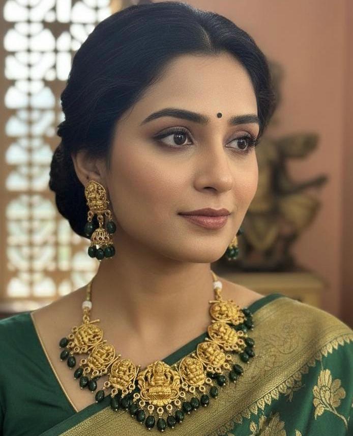 Lakshmi Temple Necklace Set | Antique Gold Jhumka Earrings, South Indian Bridal Jewelry