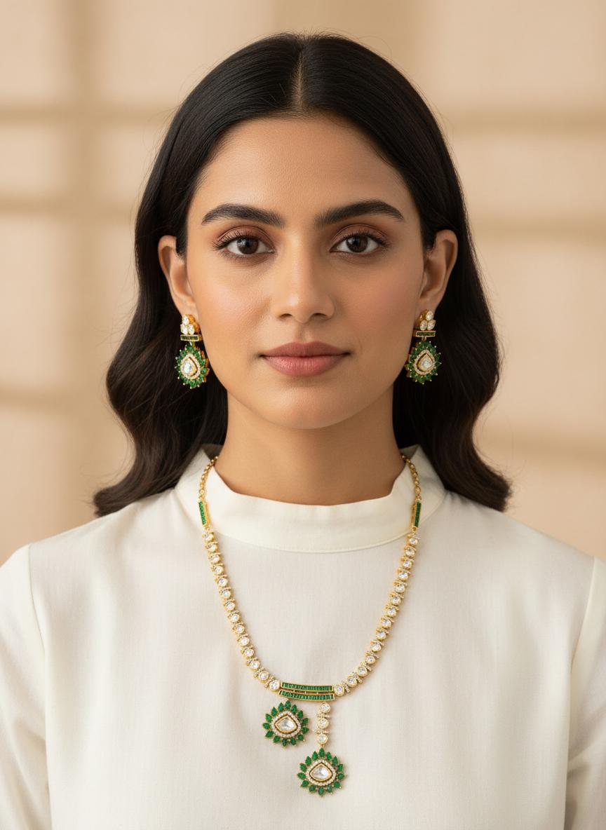 Kundan Polki Necklace Set | Indian Bridal Jewelry with Earrings