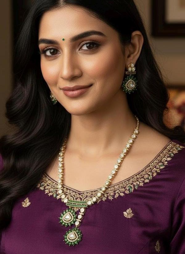 Kundan Polki Necklace Set | Indian Bridal Jewelry with Earrings