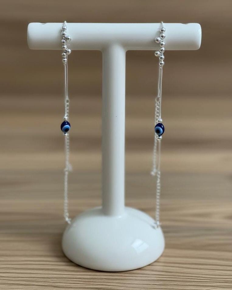 Silver Evil Eye Anklet | Dainty Nazar Charm, Adjustable Chain