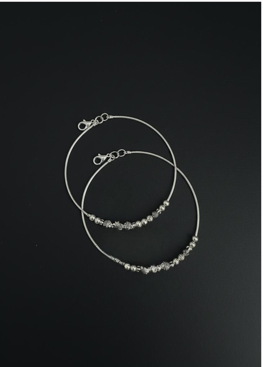 Silver Star Charm Anklet | Dainty Beaded Snake Chain, Adjustable