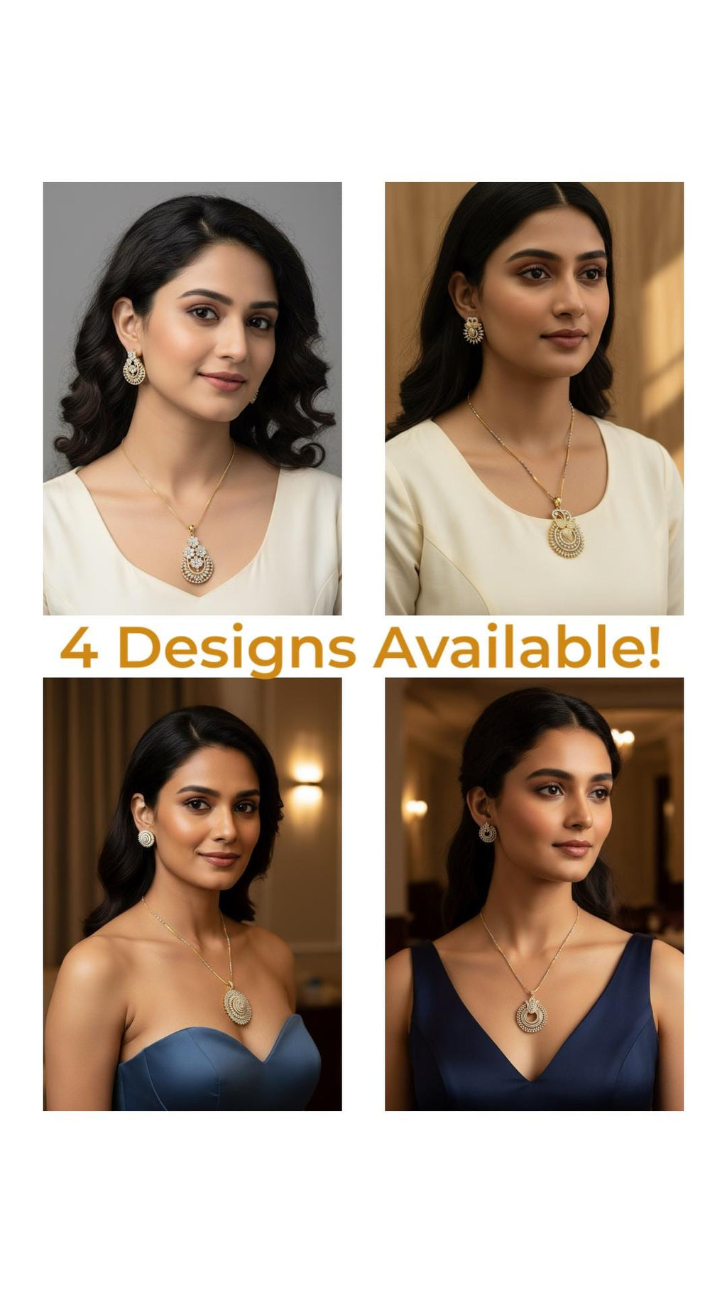 Elegant CZ Necklace & Earrings Set | 4 Design Options | Gold Finish Jewelry