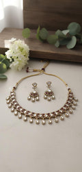 Kundan Polki Choker Necklace Set | Gold Finish Indian Bridal Jewelry| Wine Red Navy Blue and Green