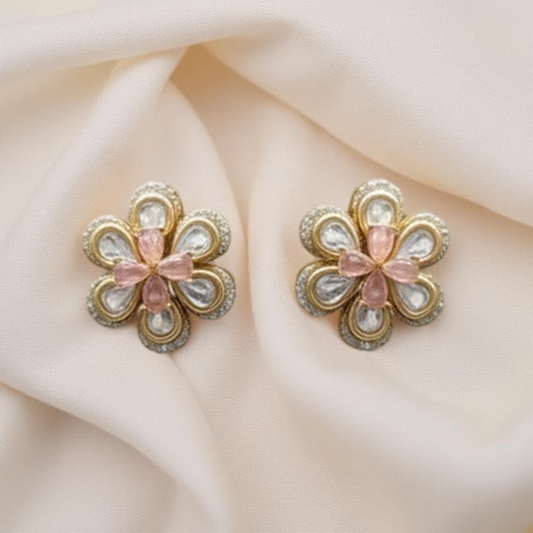 Pink Kundan Necklace Set | Floral Indian Bridal Jewelry