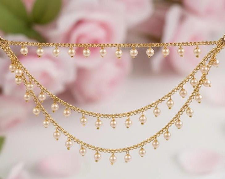 Pearl Bridal Hair Chains | Gold Indian Wedding Ear Jewelry
