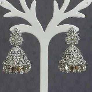 Silver Jhumka Earrings | Indian Jhumkas | Floral Stud Dome Earrings | Festive Jewelry