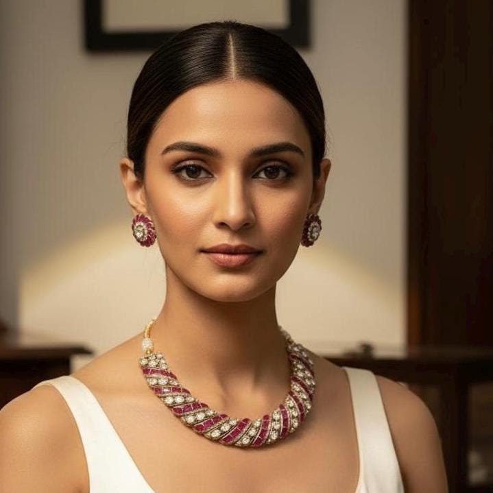 Handcrafted Kundan Necklace Set With Matching Stud Earrings – Pink & Emerald Tones | Indian Bridal Jewelry