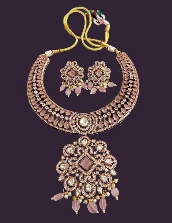 Kundan Polki Necklace Set with Earrings | Blush Pink Statement Indian Jewelry | Wedding & Festive Wear