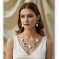 Gold Plated Baroque Pearl Necklace Set | Blue Cabochon Statement Jewelry