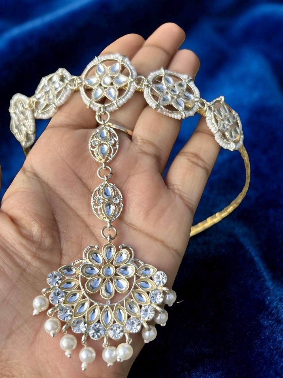Floral Kundan Maang Tikka | Silver Tone Indian Bridal Headband