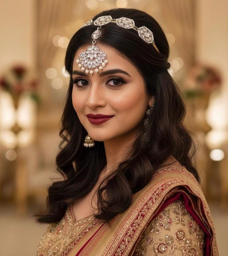 Floral Kundan Maang Tikka | Silver Tone Indian Bridal Headband