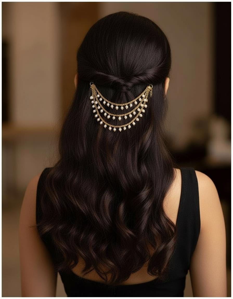 Pearl Bridal Hair Chains | Gold Indian Wedding Ear Jewelry