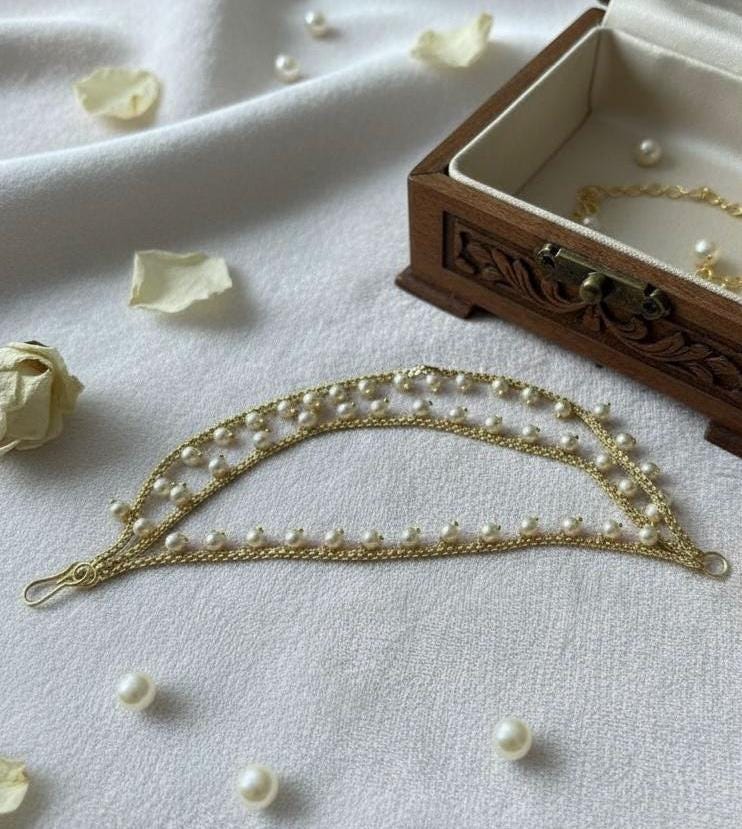Pearl Bridal Hair Chains | Gold Indian Wedding Ear Jewelry