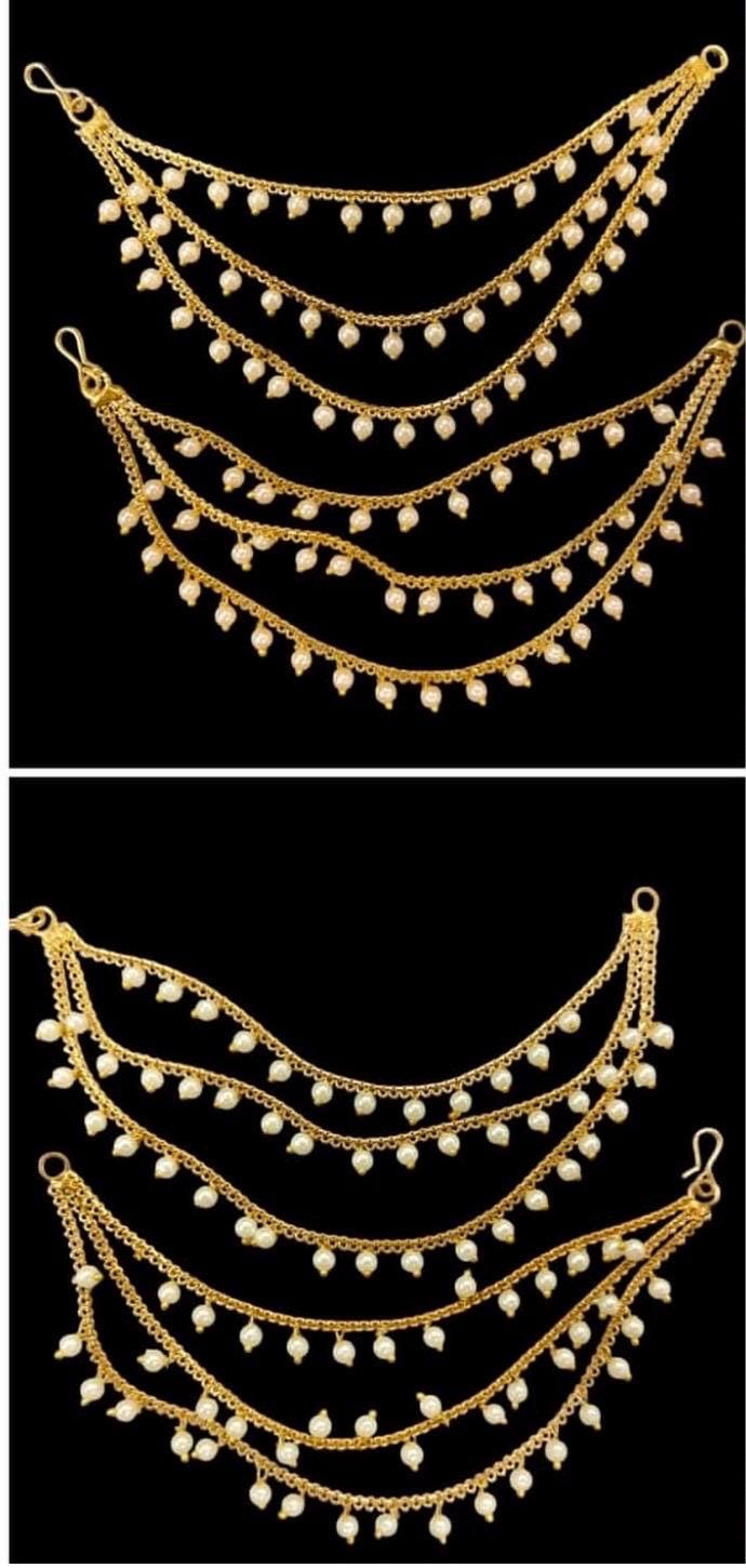 Pearl Bridal Hair Chains | Gold Indian Wedding Ear Jewelry