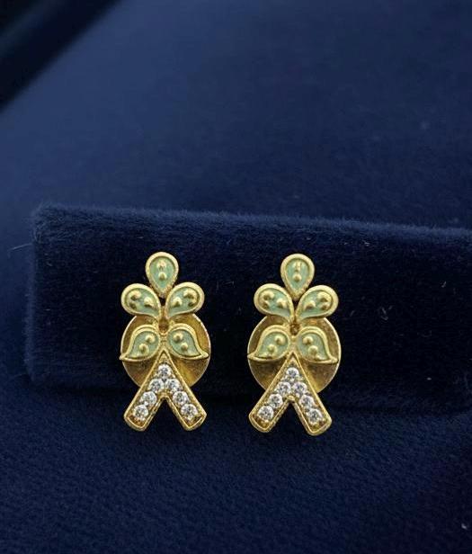 Gold Tone Mangalsutra Set – Green Enamel CZ Pendant & Stud Earrings